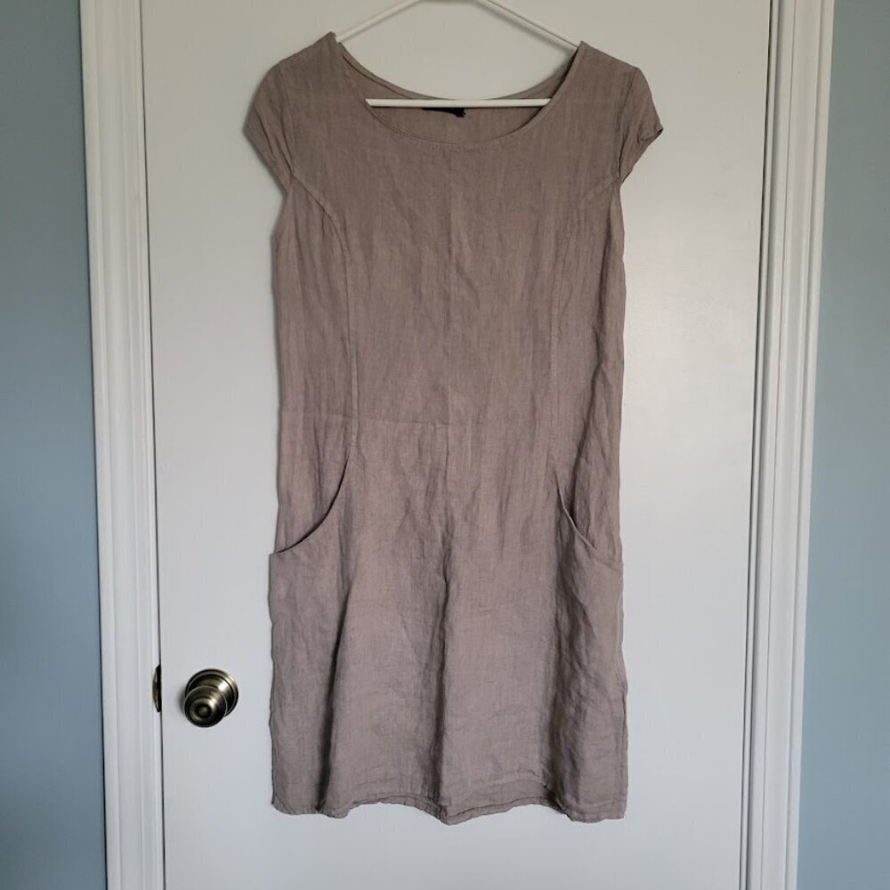 Lungo L’arno 100% Linen Short Sleeve Dress Tan Women’s XS Made In Italy